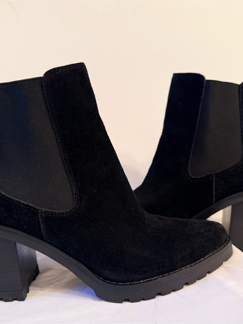 Black Suede Chelsea Block Heel Ankle Boots - Women Franco Sarto Leather fabric